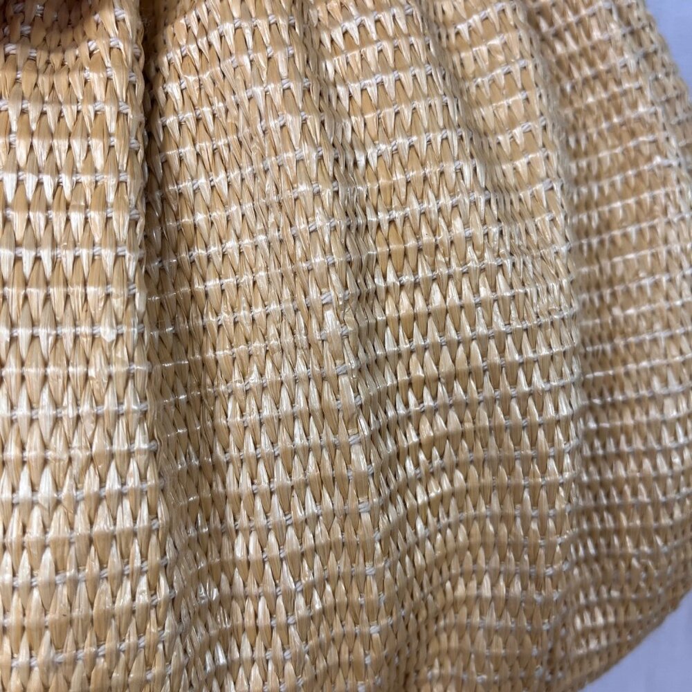 Vintage Bueno Tan Woven Straw Red Faux Leather Flower Satchel Bag - Picture 8 of 8
